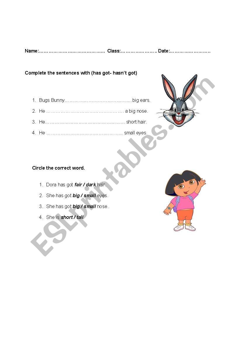 description worksheet