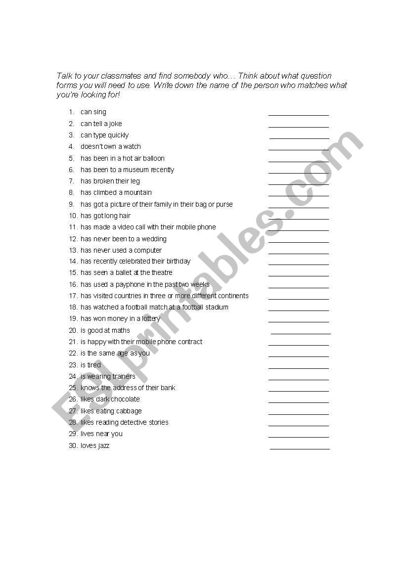 ice-breaker worksheet