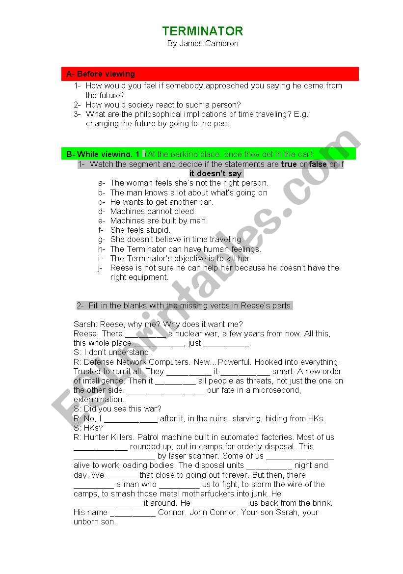 Terminator worksheet