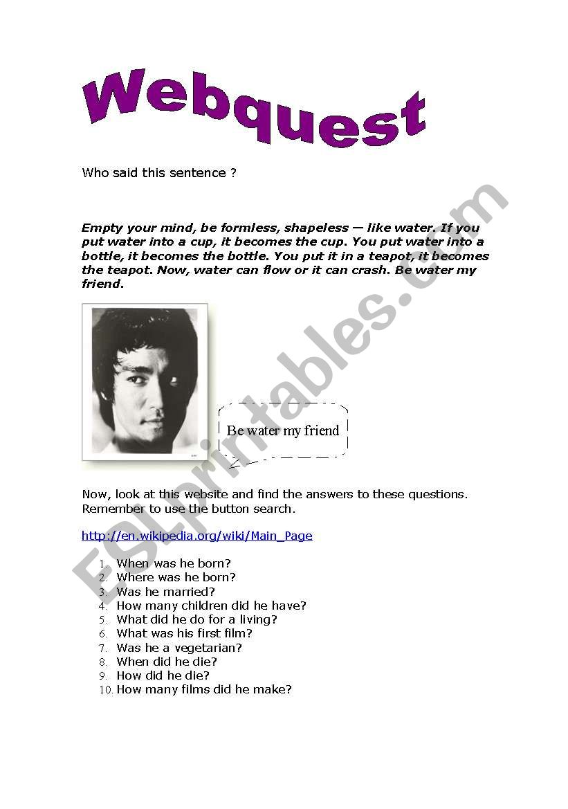 Bruce Lee Biography worksheet
