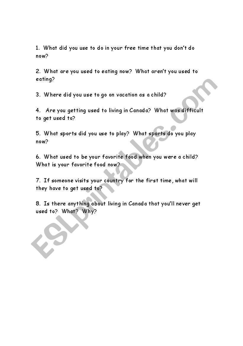 Used to/Be used to interview worksheet