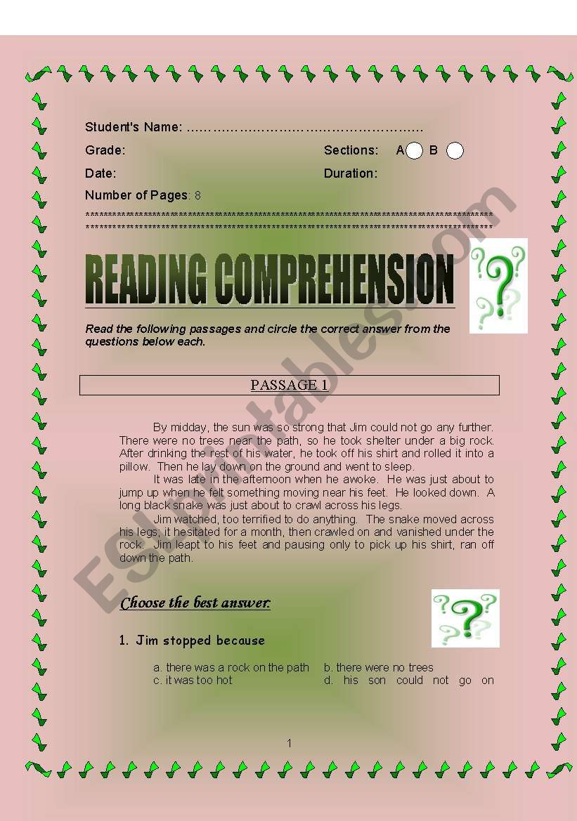 Reading Comprehension. worksheet