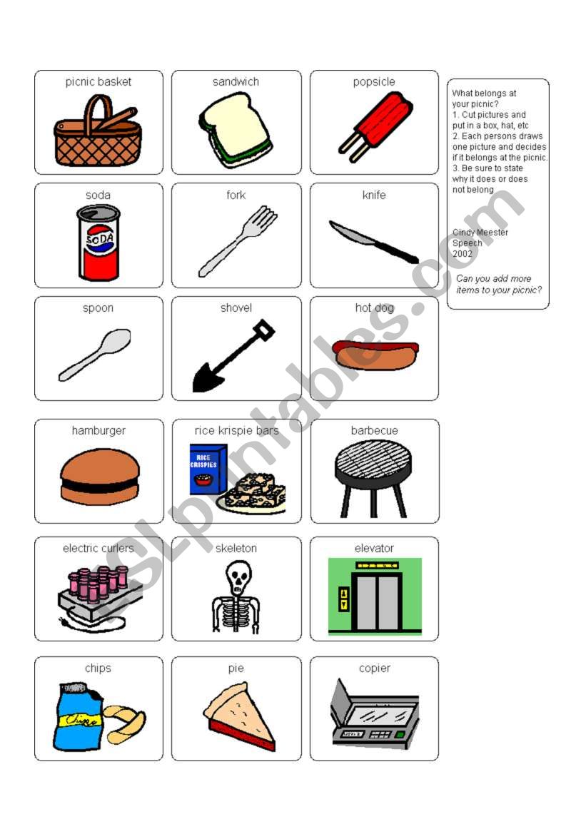 Picnic Pictures page 1 worksheet