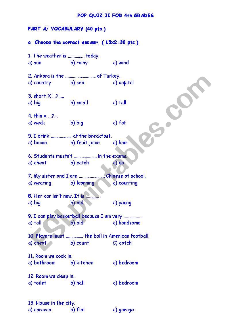 Worksheet for elemantary students