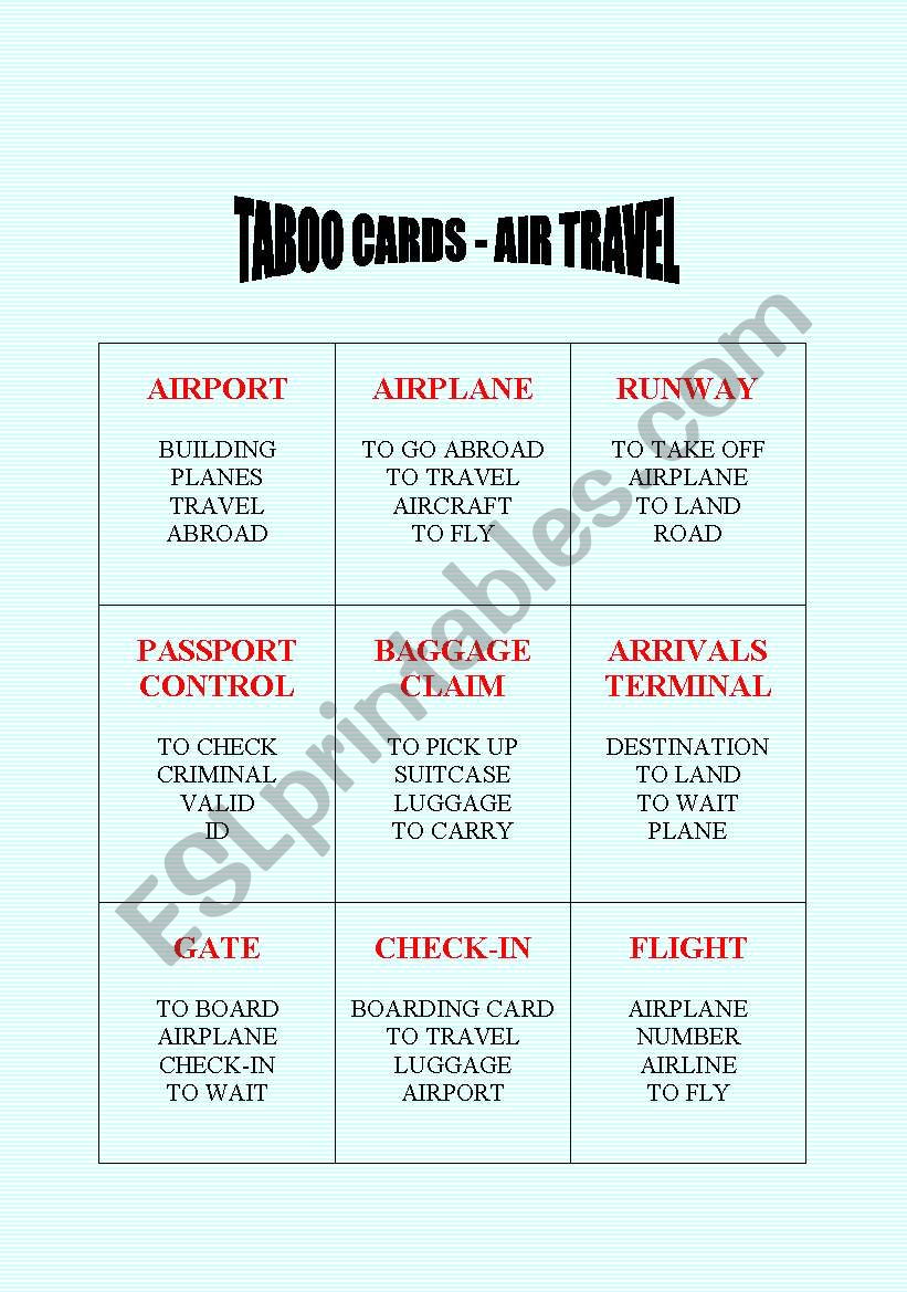 Taboo cards (No. 2) - Air travel