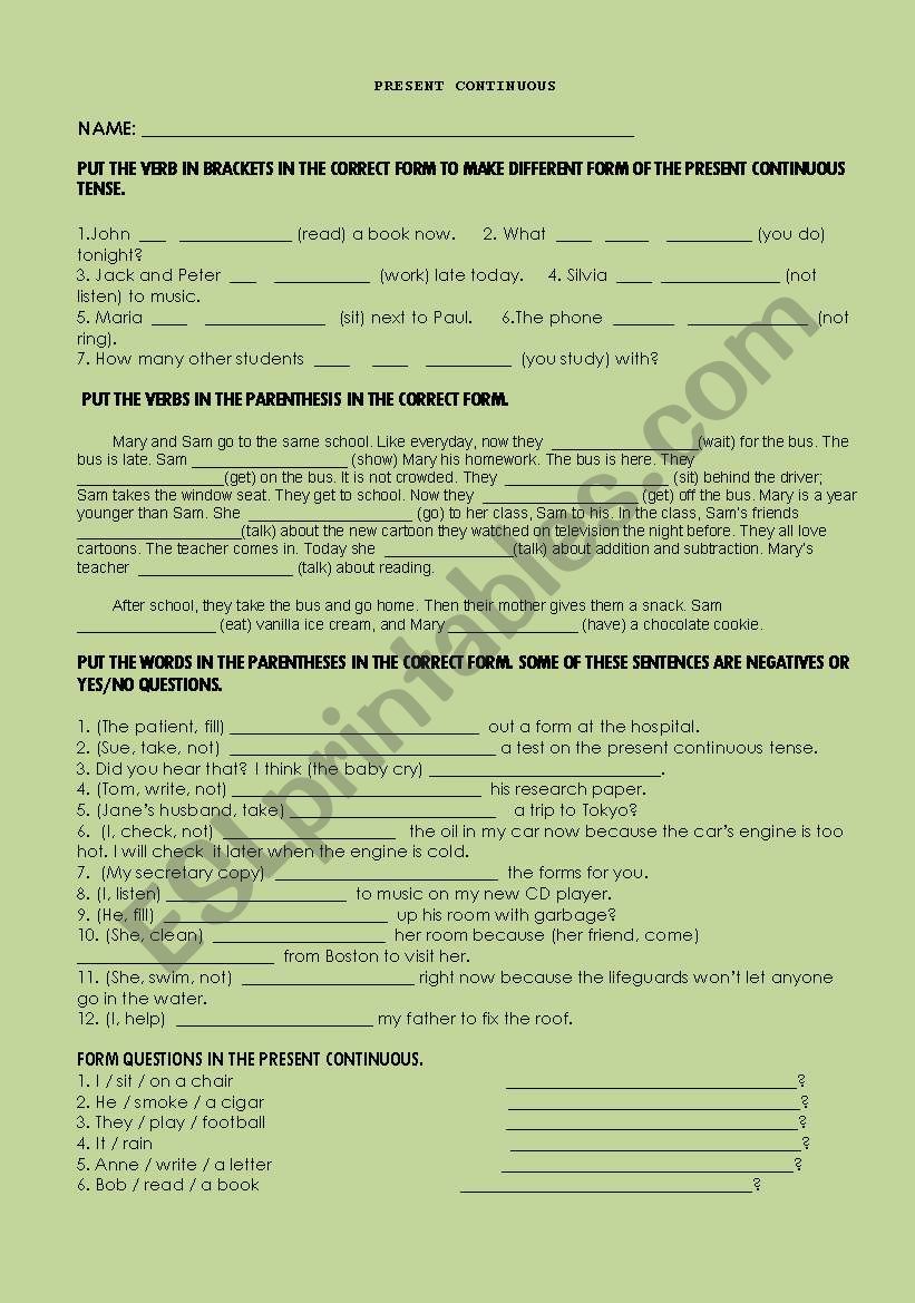 PRESENT CONTINUOUS worksheet