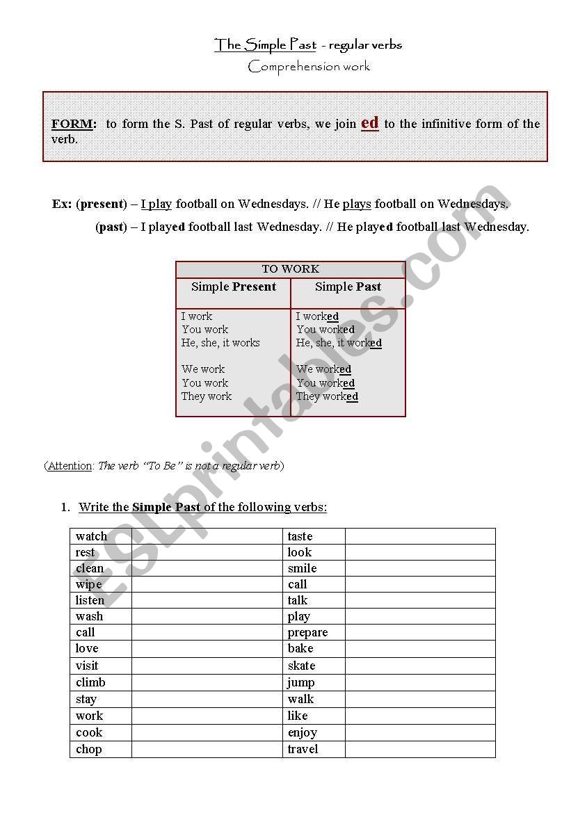 Simple past - auxiliary/comprehension /practice exercises