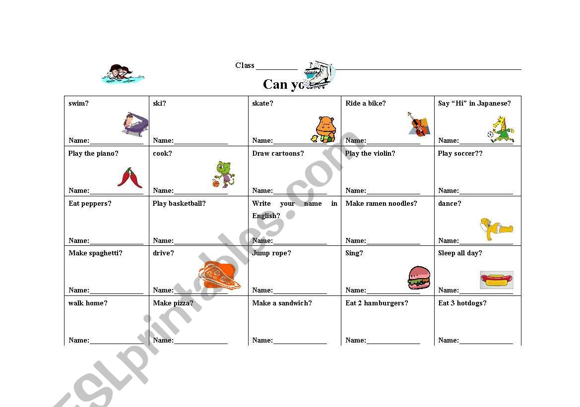 can you........? worksheet