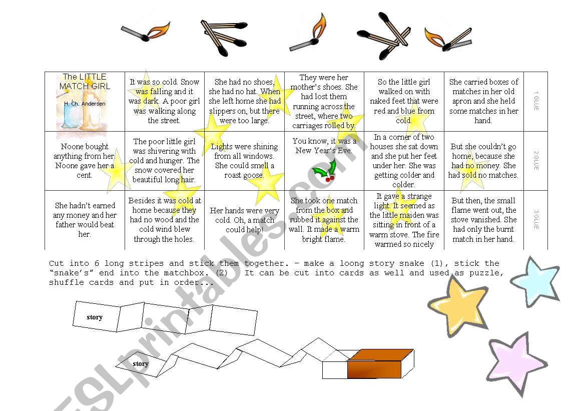 The LITTLE MATCH GIRL - simple story in a MATCHBOX + 13 exercises + AUDIO + VIDEO ((9 PAGES + BW))
