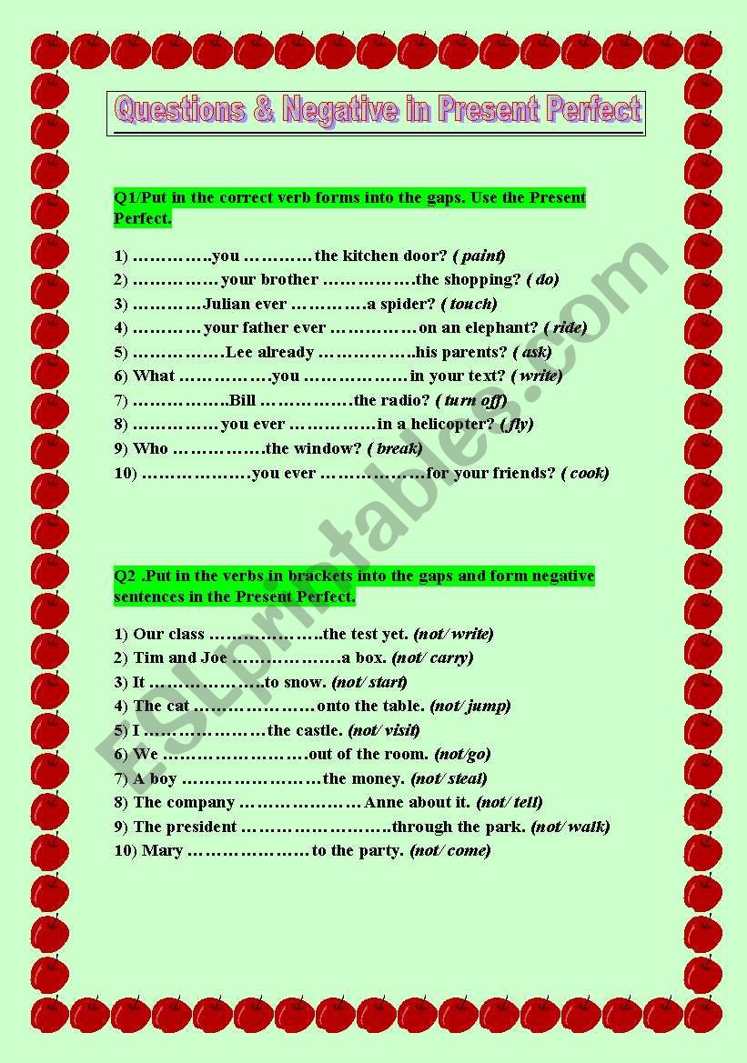 Questions & Negative in Present Perfect