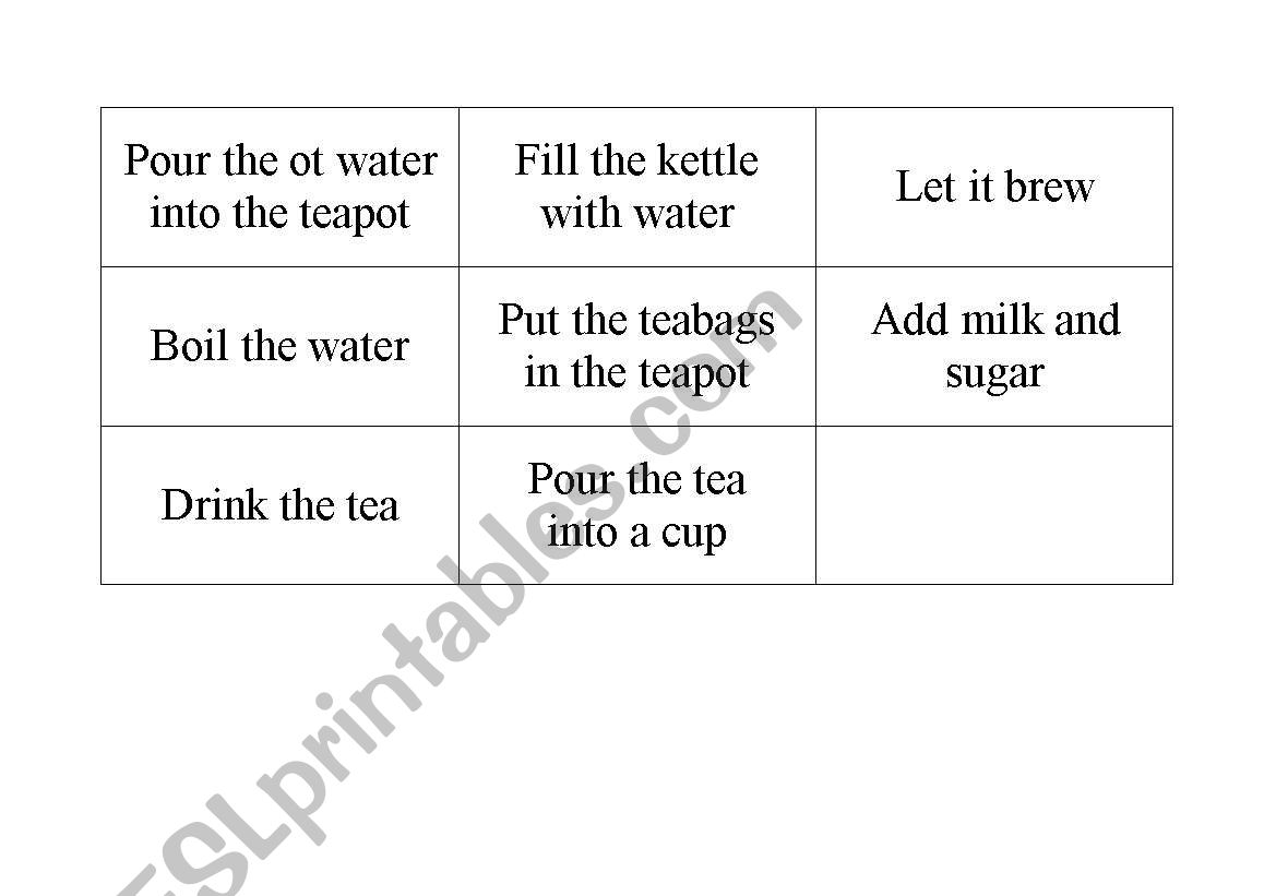 How to make a cup of tea worksheet