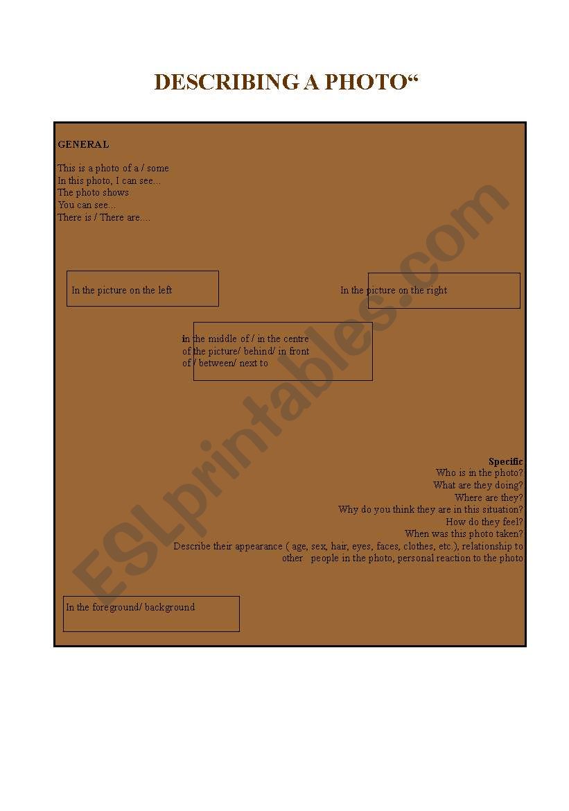 Describing a photo worksheet