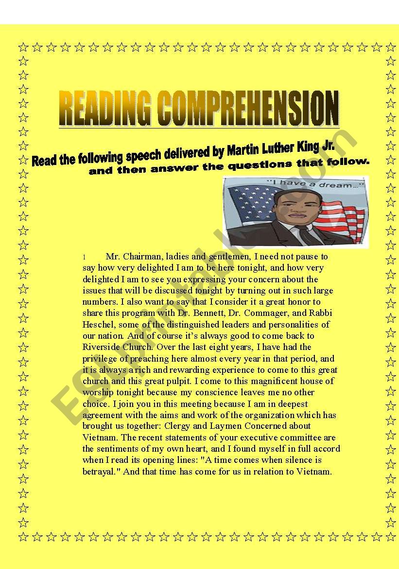 Reading comprehension- Martin Luther King jr speech