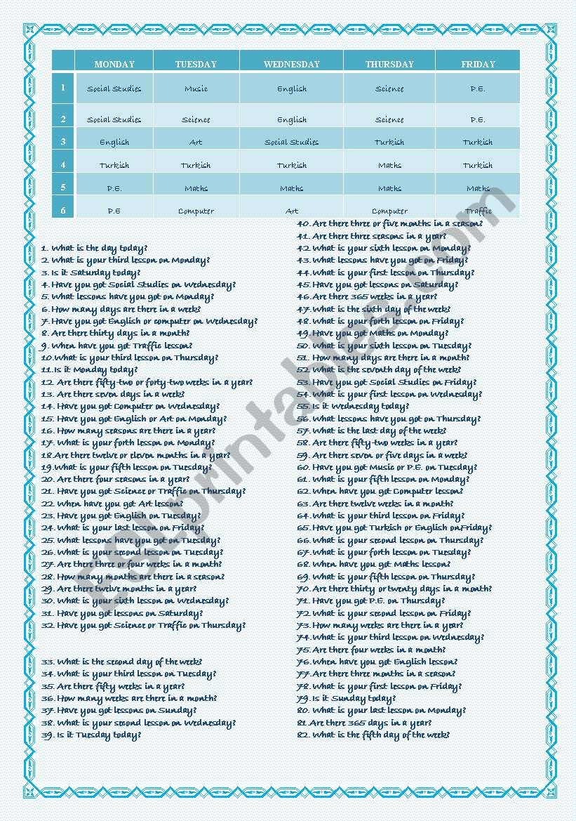 My weekly Schedule worksheet