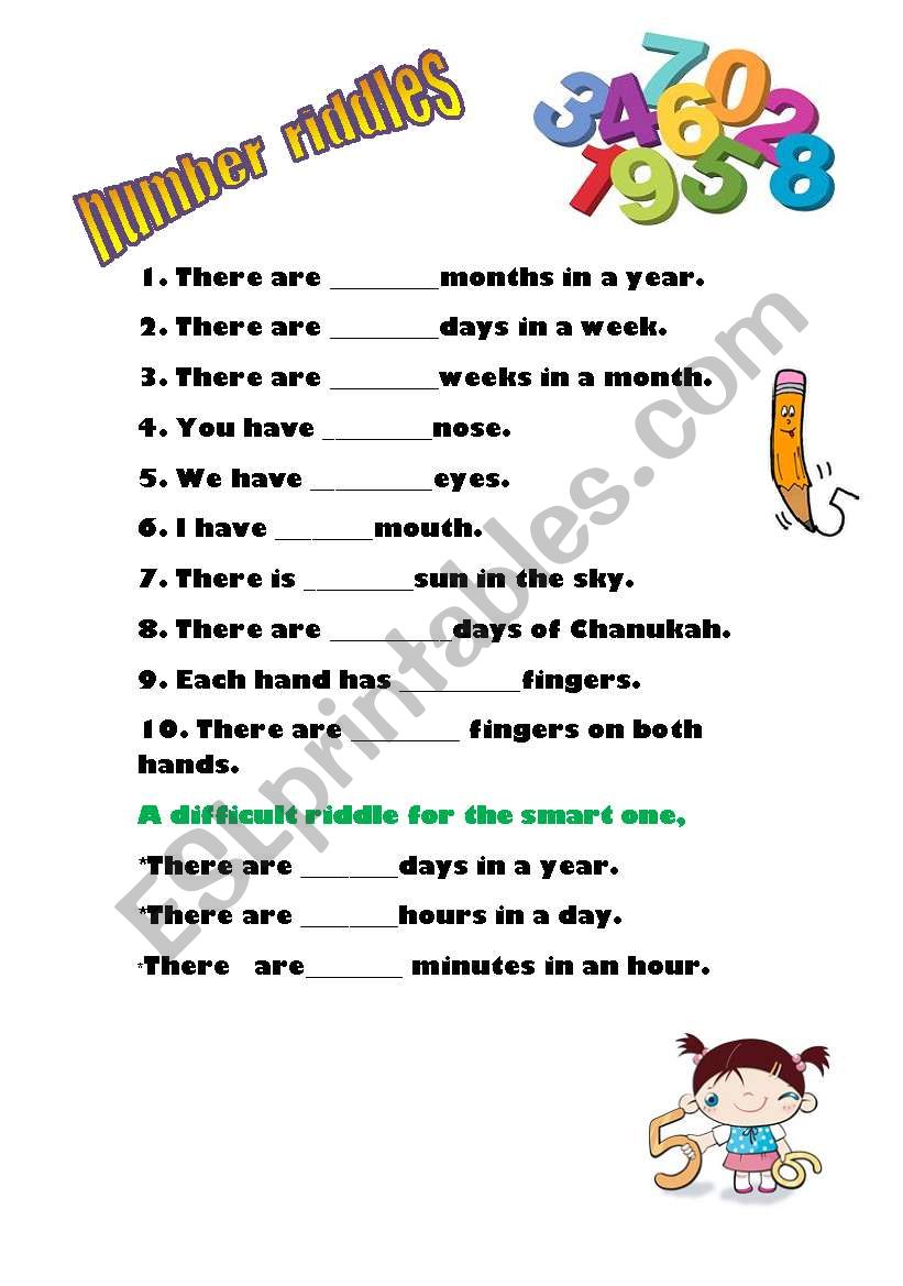 riddles concerning numbers worksheet