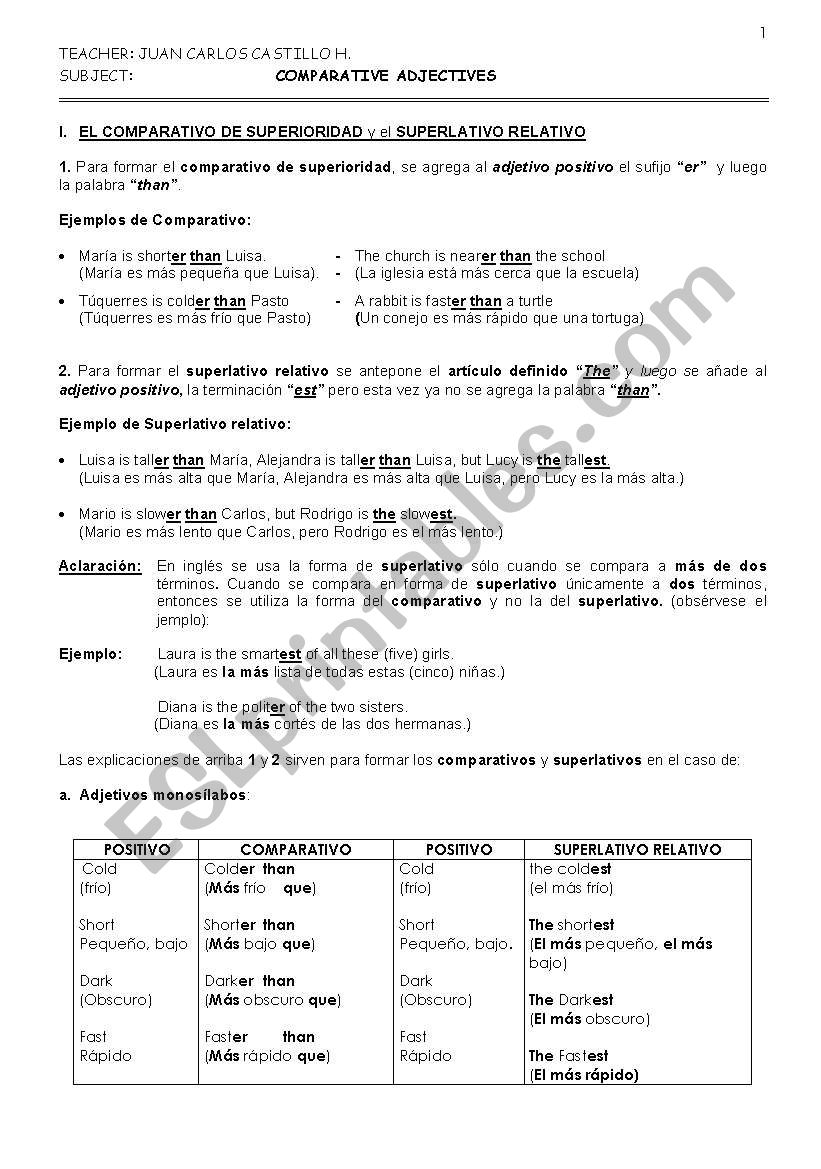 COMPARATIVES worksheet