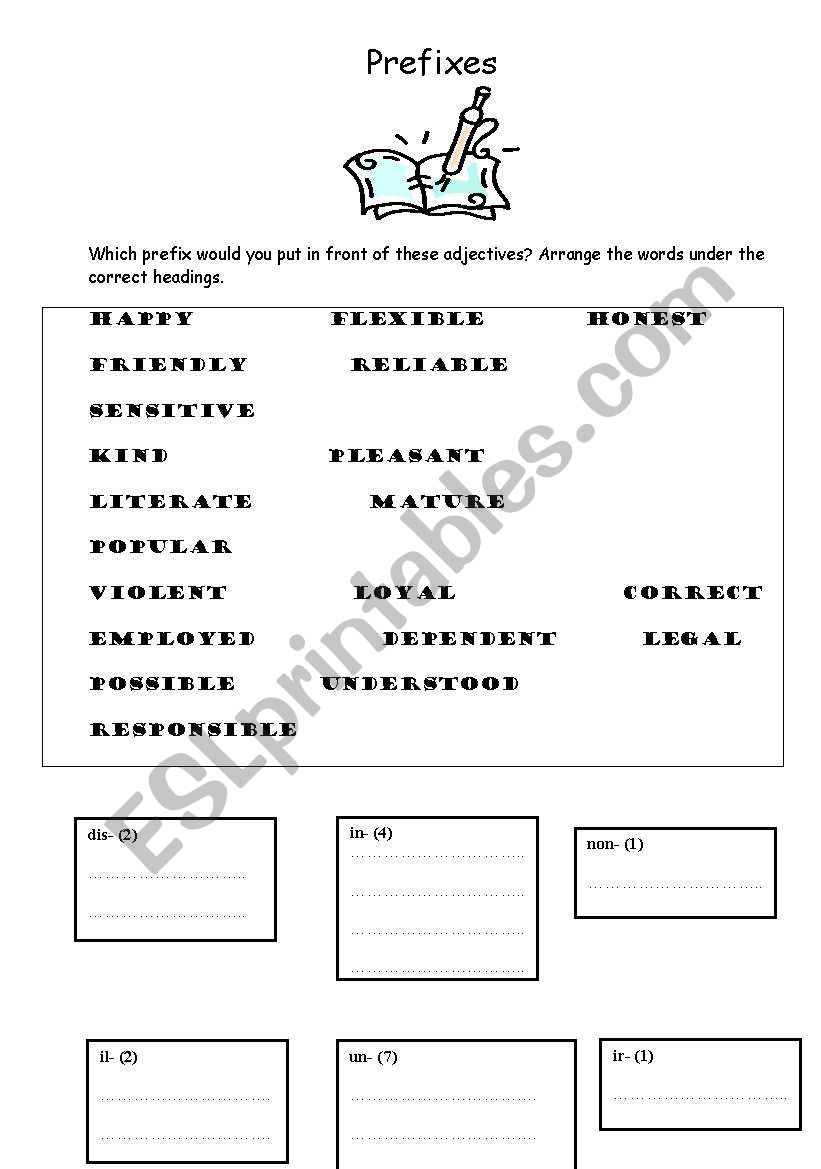 Prefixes worksheet