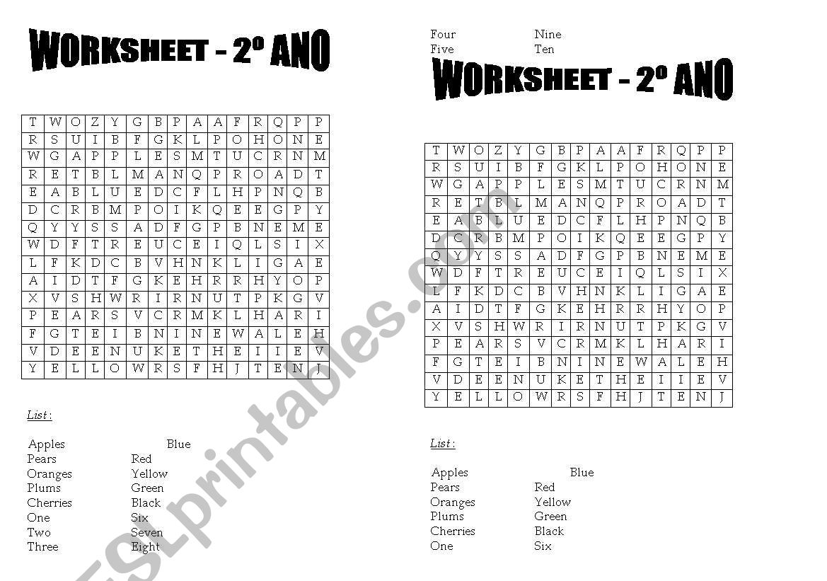 Wordsearch worksheet