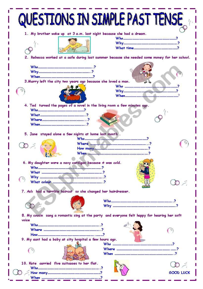 QUESTIONS IN SIMPLE PAST TENSE - ESL worksheet by derin