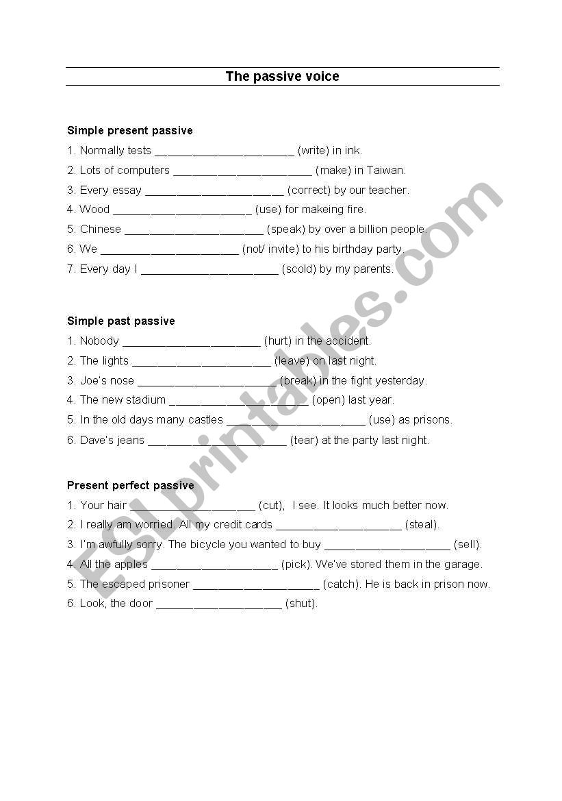 Passive Voice exercise worksheet