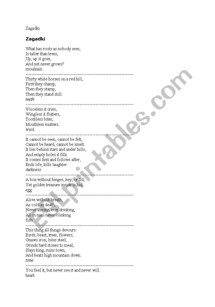 riddles worksheet