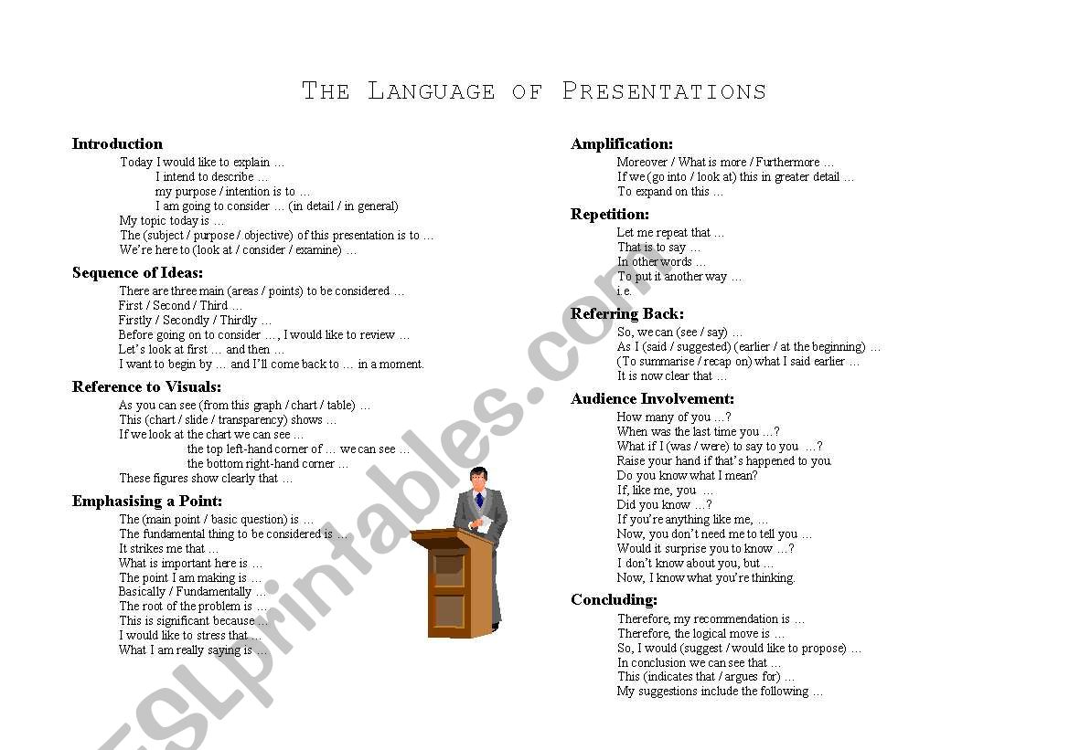 Language of Presentations worksheet