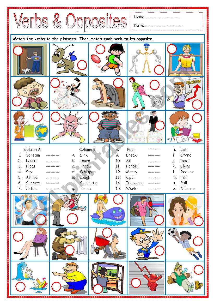 Verbs & Opposites 2 worksheet