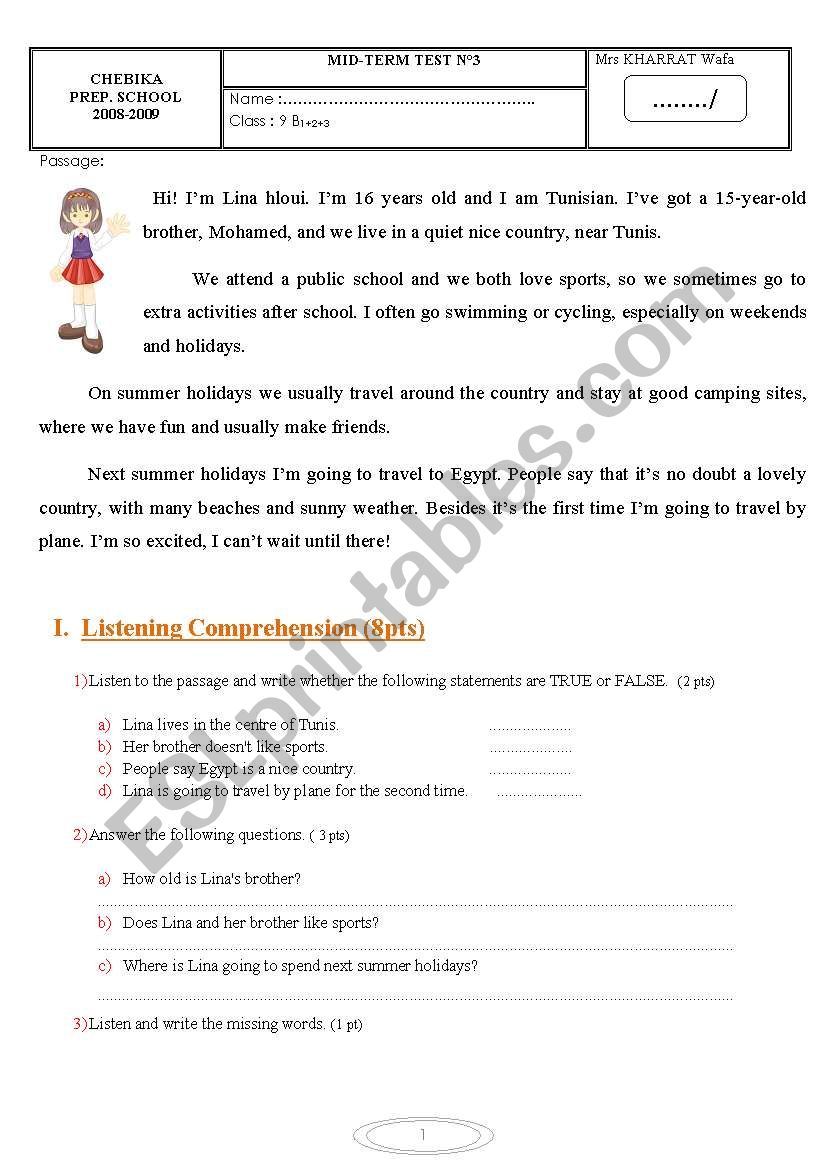 MID TERM TEST NÂ°3 worksheet
