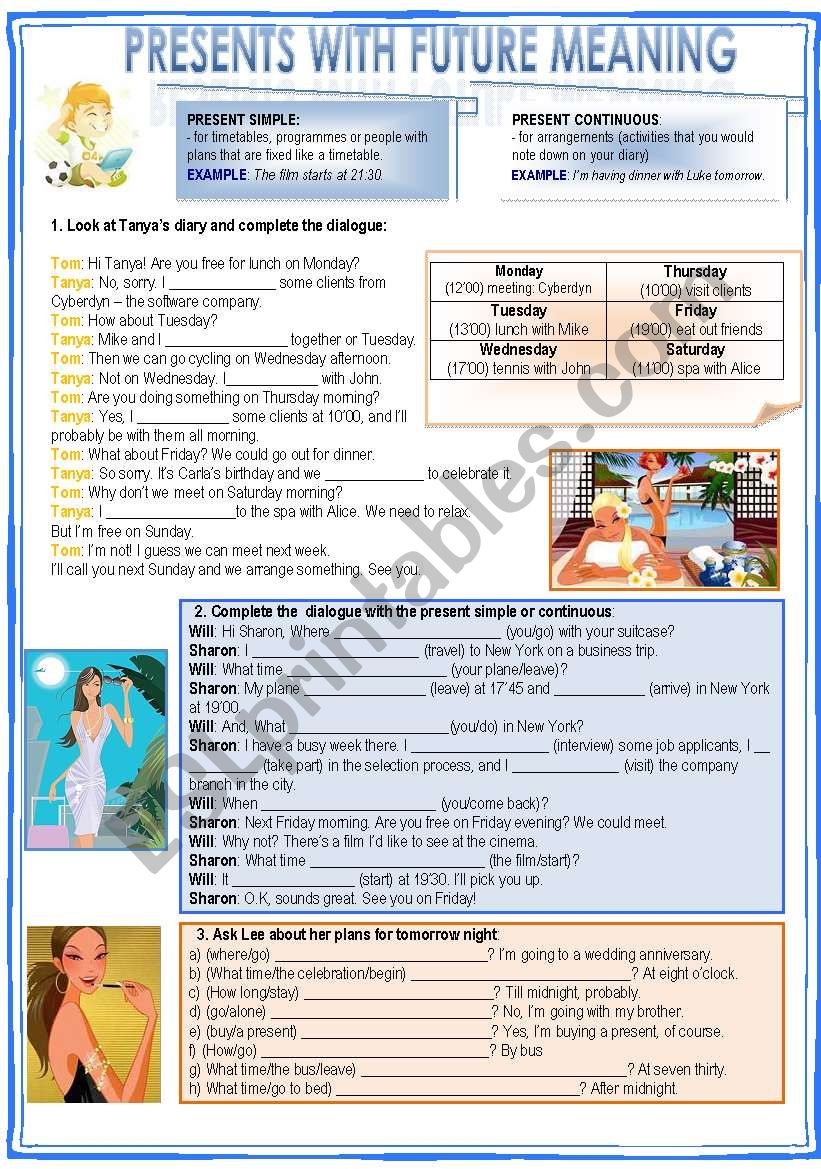 presents with future meaning  worksheet