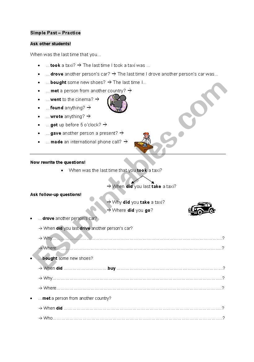 Simple Past - structure drill with fun, 2 pages