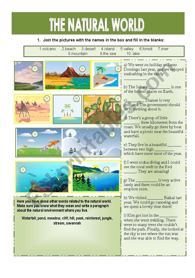 The natural world worksheet