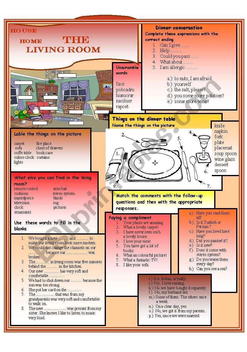 The Living room worksheet