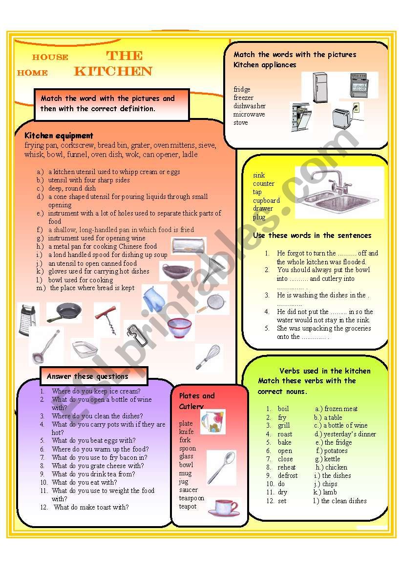 The KITCHEN worksheet