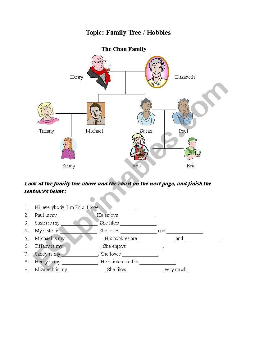 Family Tree and Hobbies worksheet