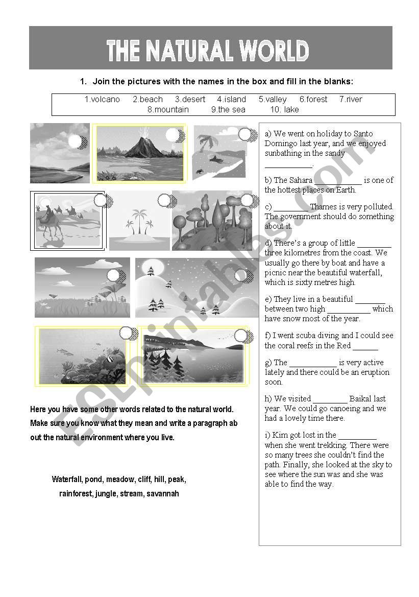 The natural world B&W  worksheet