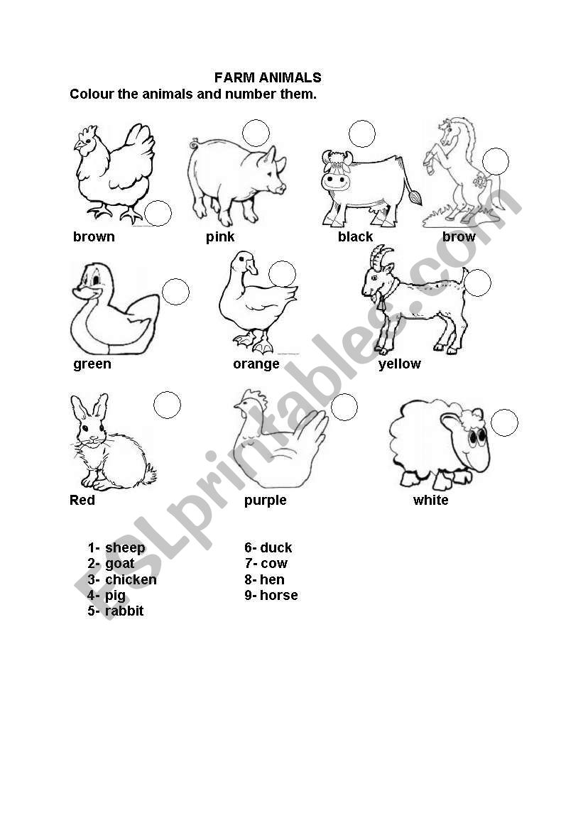 farm animals worksheet