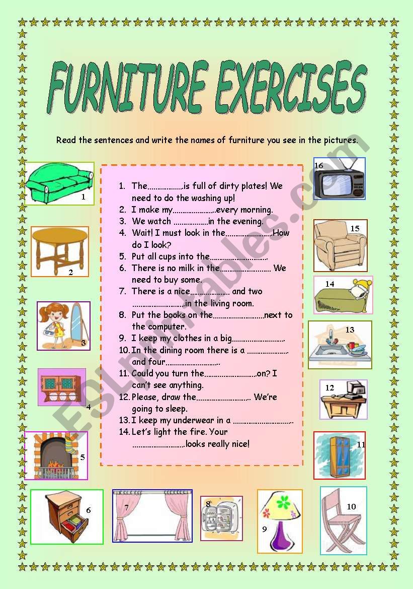 Furniture exercises worksheet