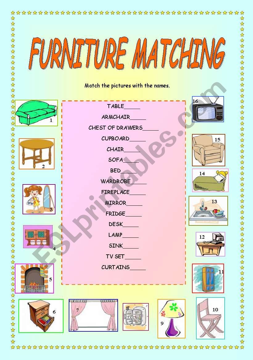 Furniture matching worksheet
