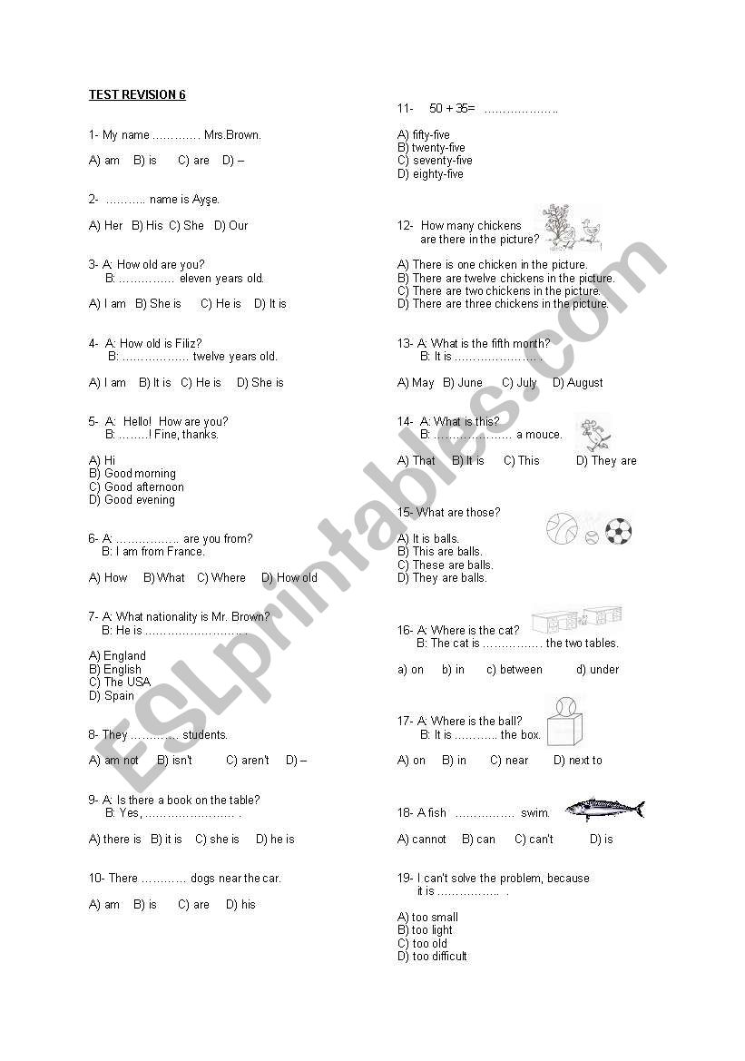 revision test-1 worksheet