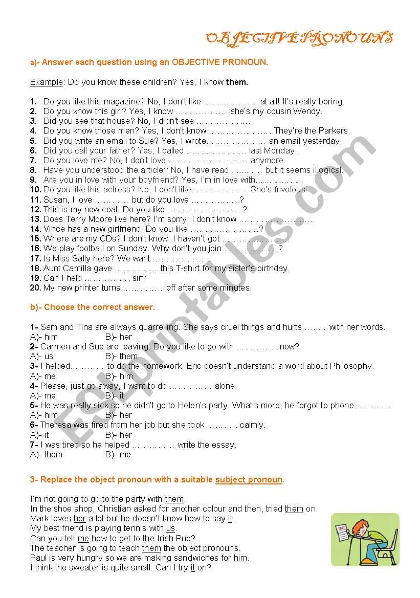 Objective pronouns worksheet