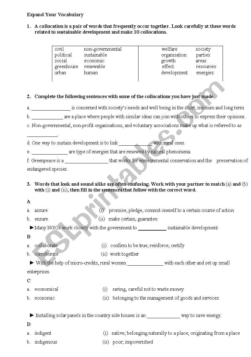 Vocabulary 1 worksheet