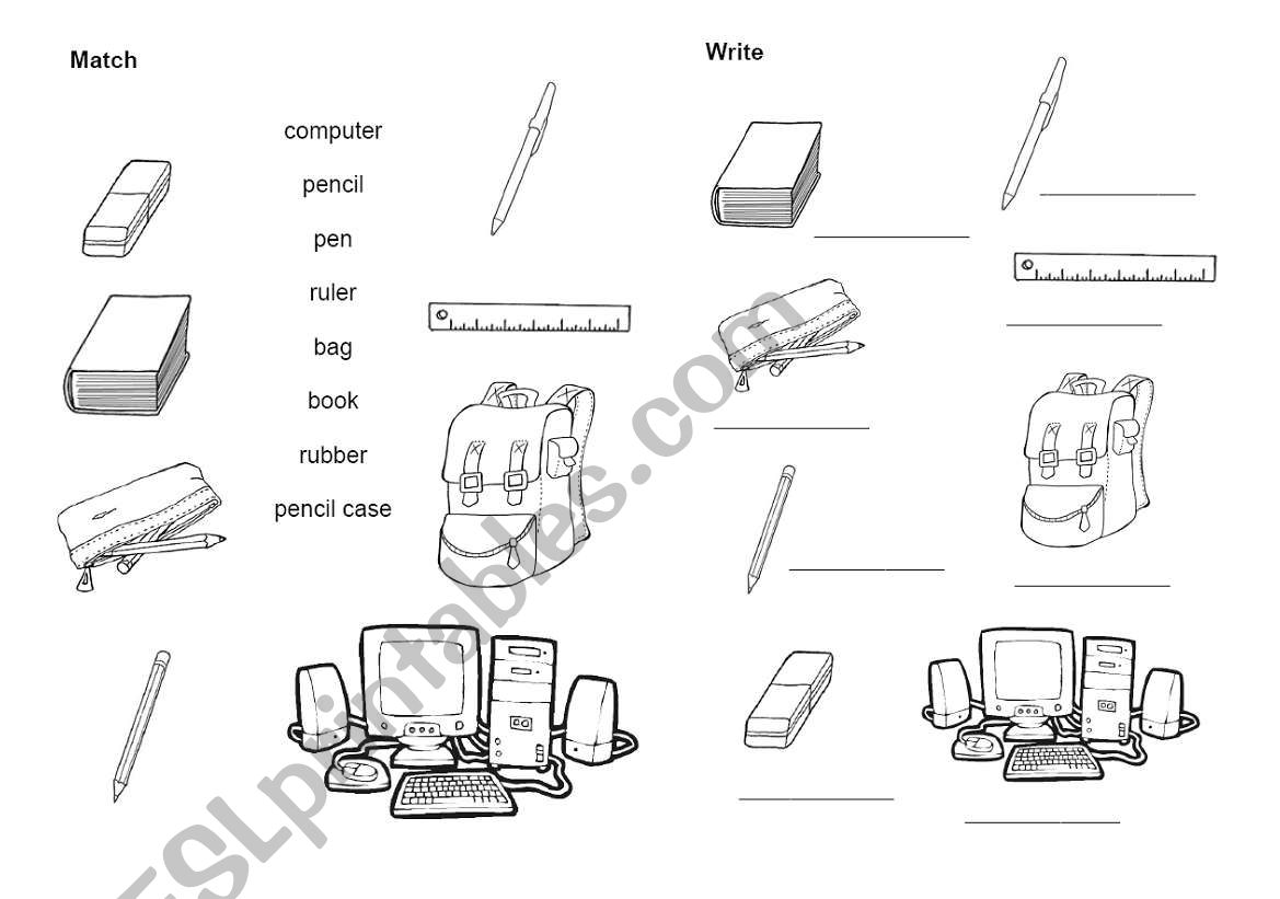 School objects worksheet