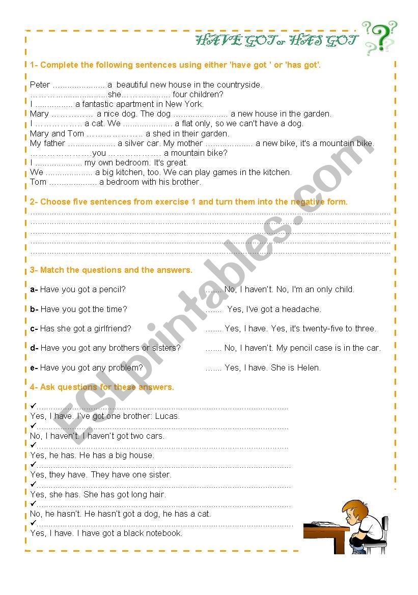 Have got or has got?  worksheet