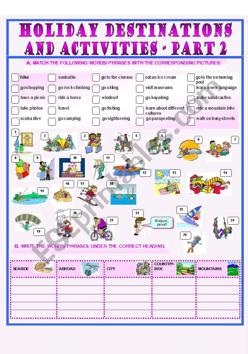 travel and holidays worksheets