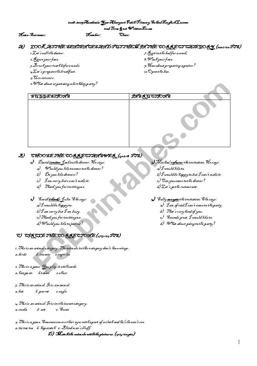 exam for 6th grade worksheet