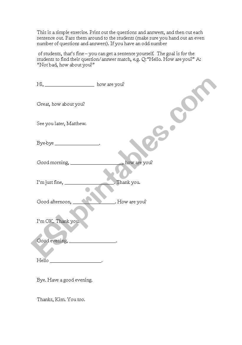 Greetings worksheet