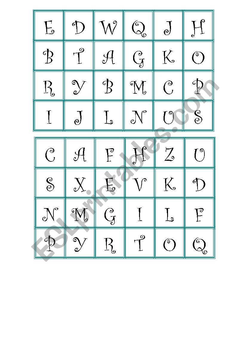 Alphabet bingo worksheet