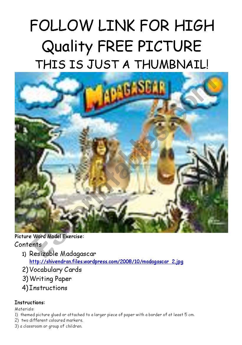 Madagascar PICTURE WORD MODEL Picture - vocabulary cards - writing template - instructions all included
