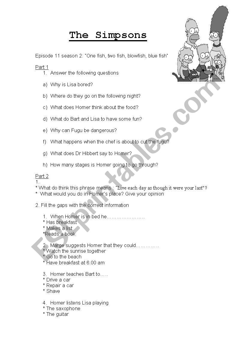 The Simpsons worksheet