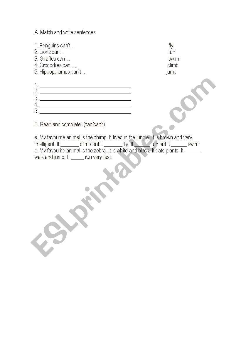 Practice: can / cant worksheet